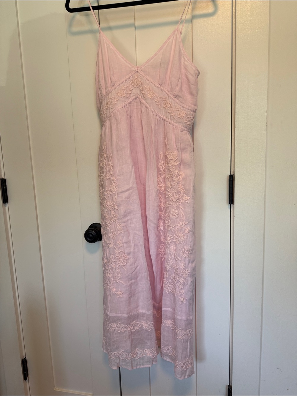 J. Crew Pink Embroidered Midi Slip Dress